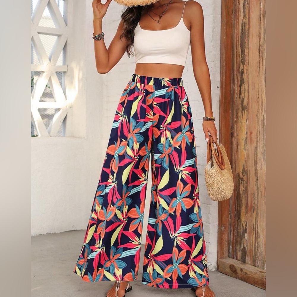 Sz6(M) SHEIN women Floral Wide-Leg Pants